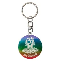 SchlüsselAnhänger - Blume des Lebens- Nylon braun 18cmOm Namaste- Muschel rainbow 3,5cm
