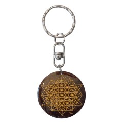 SchlüsselAnhänger -  Blume des Lebens- Nylon braun 18cmStern Tetraeder- Coconut lackiert 3,5cm