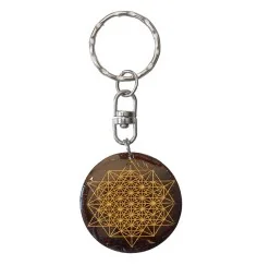 SchlüsselAnhänger - Blume des Lebens- Nylon braun 18cmStern Tetraeder- Coconut lackiert 3,5cm