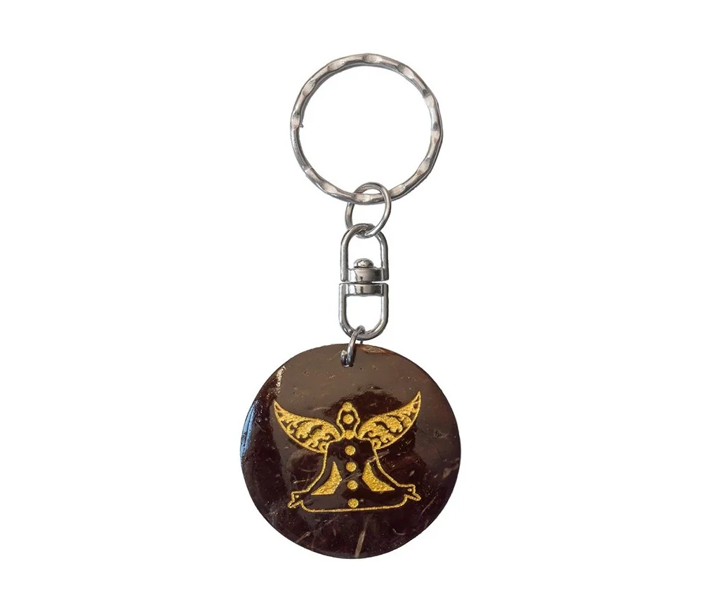 SchlüsselAnhänger - Blume des Lebens- Nylon braun 18cmChakra Buddha- Coconut lackiert 3,5cm