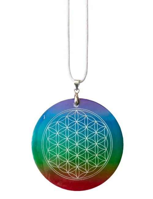 Halskette "Blume des Lebens" Muschel Airbrush rainbow 5cm