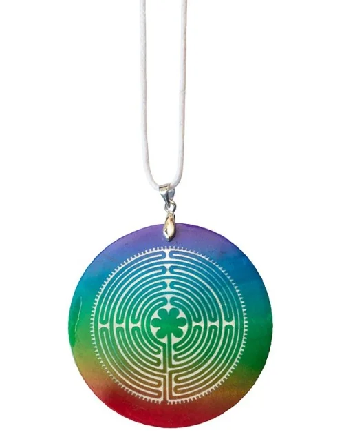 Halskette "Labyrinth Chartres" Muschel Airbrush rainbow 5cm