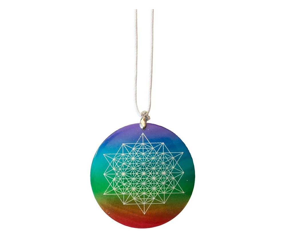 Halskette - Stern Tetraeder- Muschel Airbrush rainbow 5cm