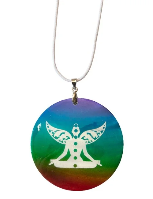 Halskette "Chakra Buddha" Muschel Airbrush rainbow 5cm