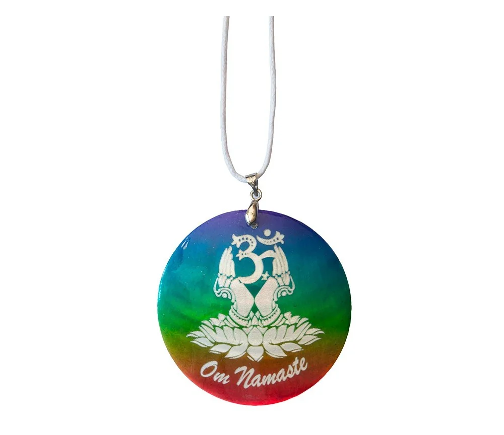 Halskette - Om Namaste- Muschel Airbrush rainbow 5cm