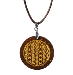 Halskette - Gravur -Blume des Lebens- Kokus Ø3cm