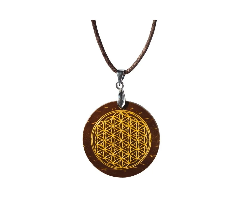 Halskette - Gravur -Blume des Lebens- Kokus Ø3cm