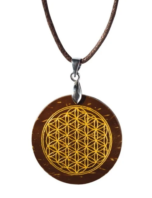 Halskette Gravur "Blume des Lebens" Kokus Ø3cm
