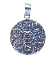 Anhänger - Om Mani Padme Hum- Messing versilbert