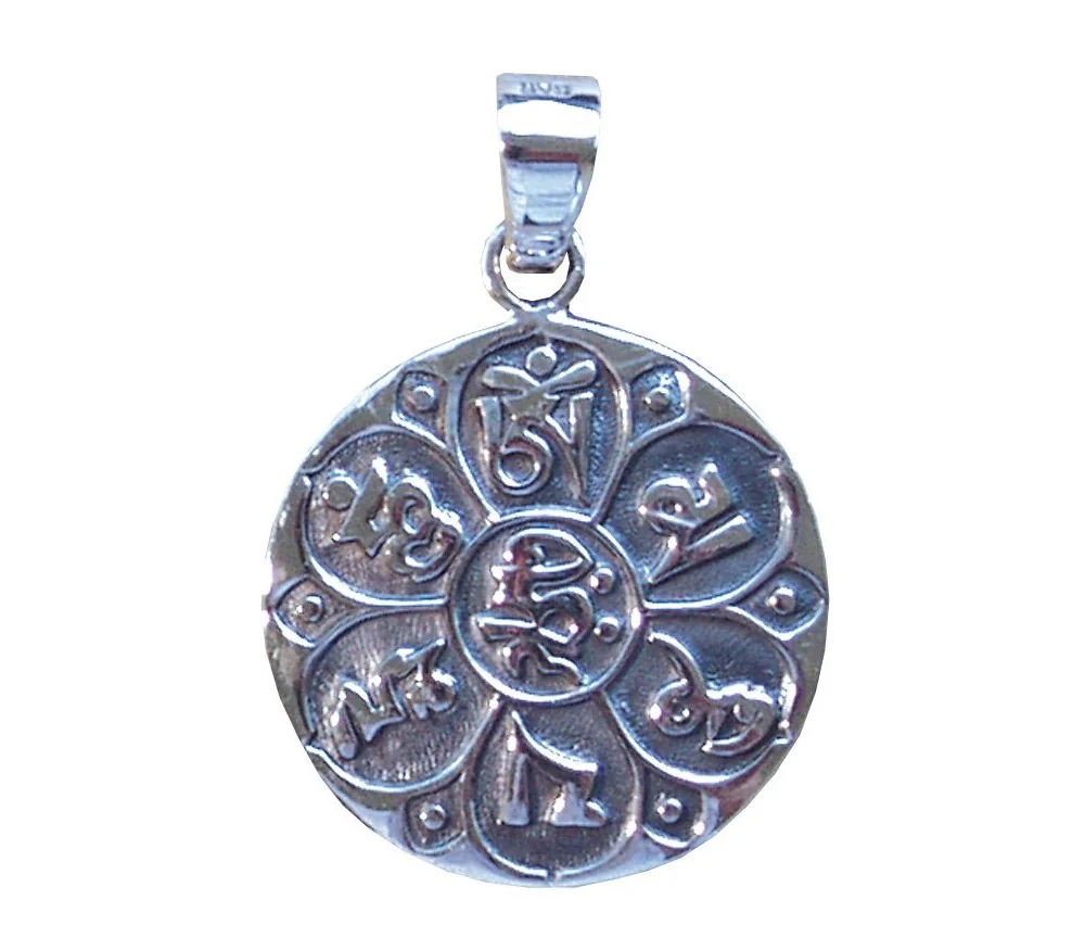 Anhänger - Om Mani Padme Hum- Messing versilbert