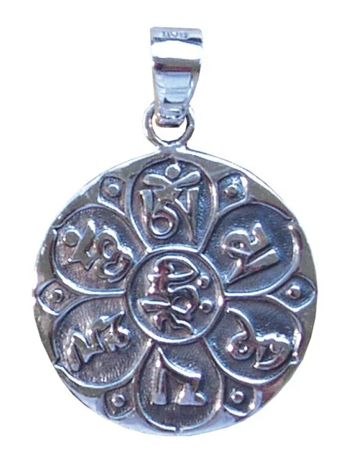 Anhänger "Om Mani Padme Hum" Messing versilbert