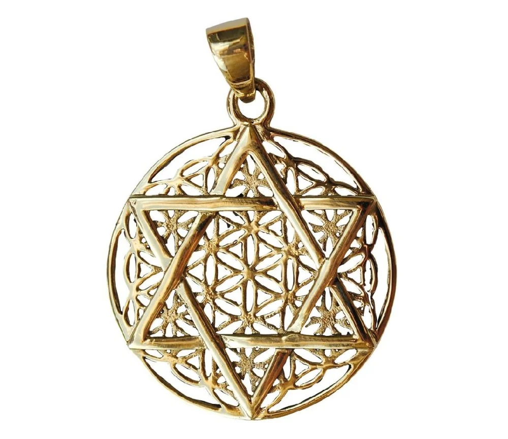 Anhänger - Blume des Lebens mit Hexagram- Messing