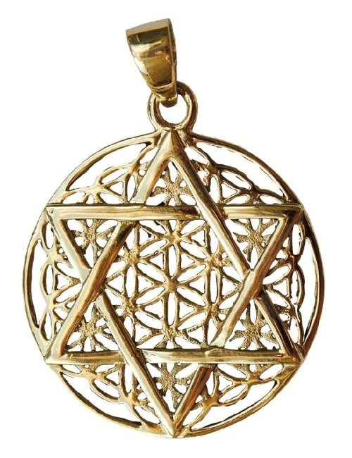 Anhänger "Blume des Lebens mit Hexagram" Messing