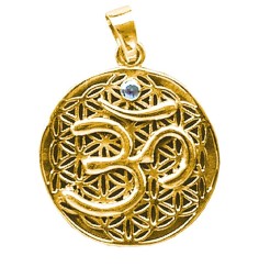 Anhänger -  Blume des Lebens mit Om- MESSING