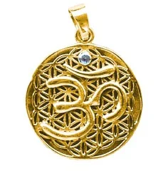 Anhänger - Blume des Lebens mit Om- MESSING
