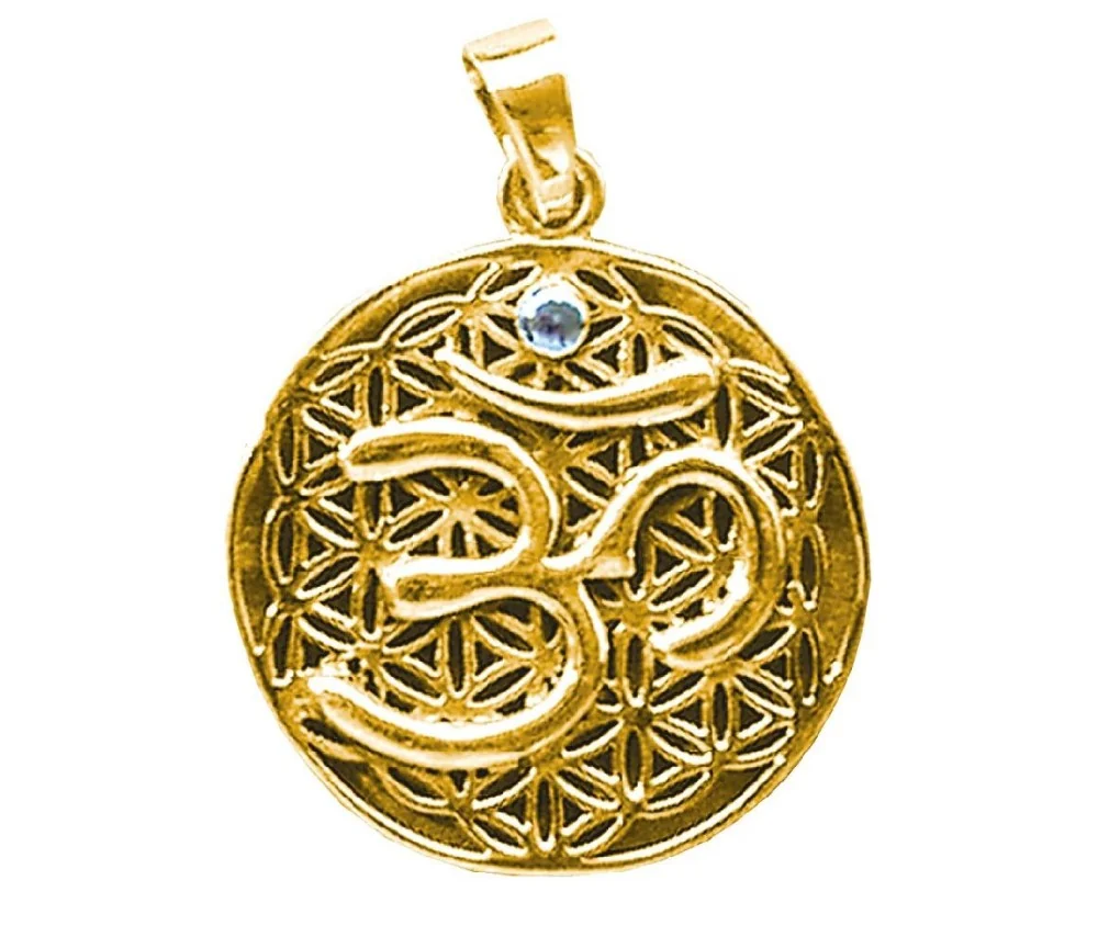 Anhänger - Blume des Lebens mit Om- MESSING