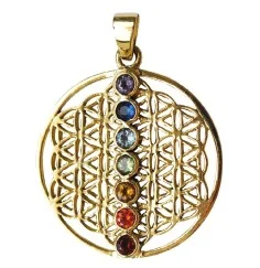 Anhänger - Blume des Lebens mit Chakren- 7 Zirkonen