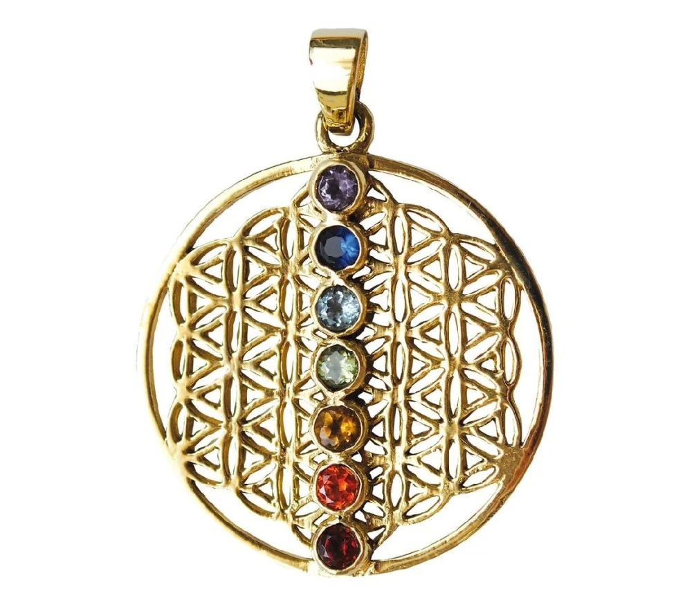 Anhänger - Blume des Lebens mit Chakren- 7 Zirkonen
