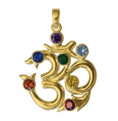 Anhänger -  Om- 7 Chakrensteine Zirkon Messing