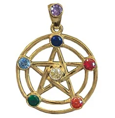 Anhänger "Pentagramm" 7 Chakrensteine Messing