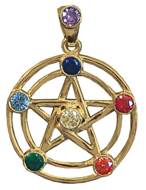 Anhänger "Pentagramm" 7 Chakrensteine Messing