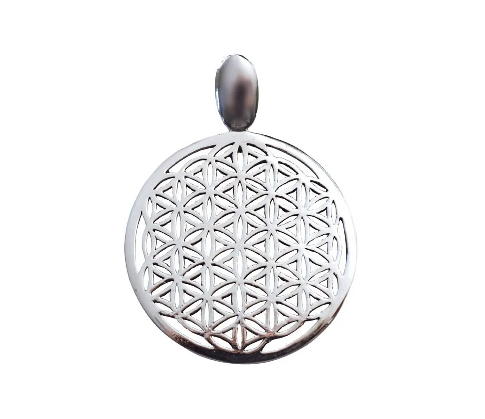 Anhänger - Blume des Lebens- gross 3,6cm Messing-versilbert