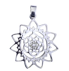 Anhänger -  Blume des Lebens mit Lotus- Messing versilbert 3,0cm, 2,8g