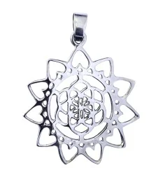 Anhänger - Blume des Lebens mit Lotus- Messing versilbert 3,0cm, 2,8g