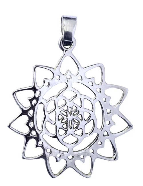 Anhänger "Blume des Lebens mit Lotus" Messing versilbert 3