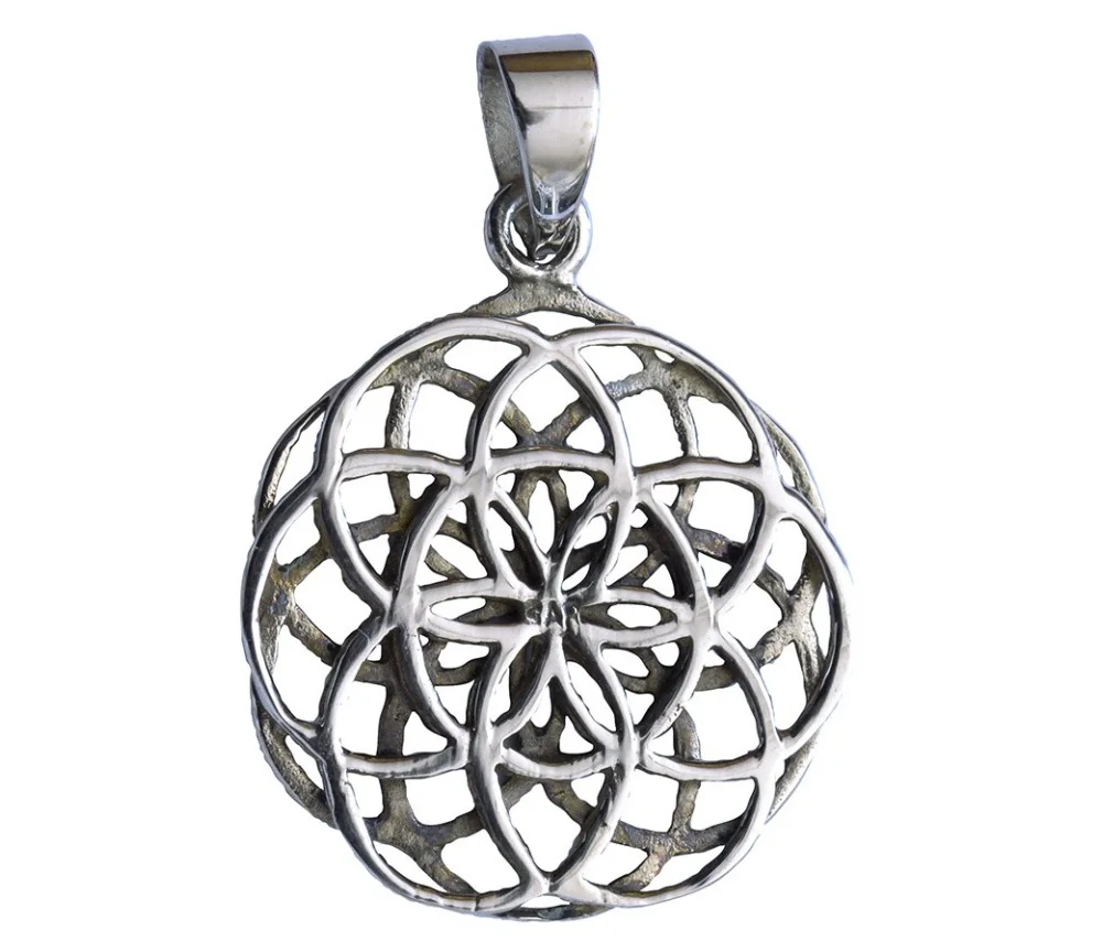 Anhänger - Saat des Lebens beidseitig- Messing versilbert 2,5cm, 2,3g