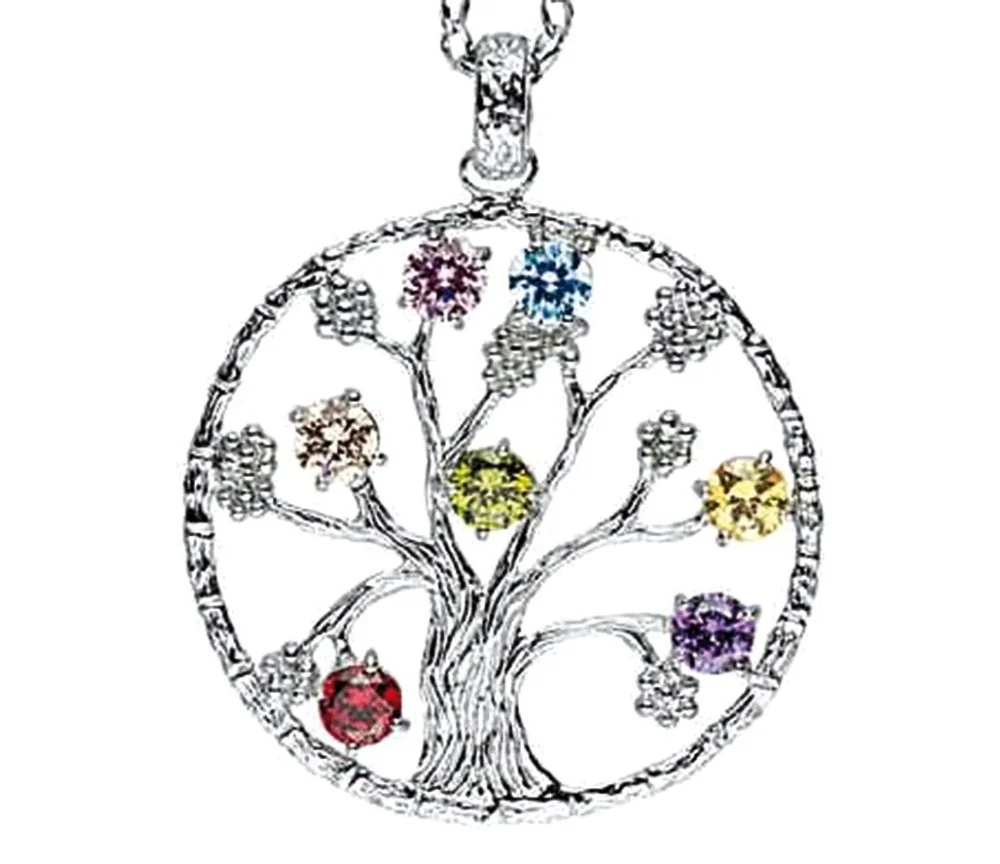 Anhänger - Baum des Lebens- mit 7 Zirkonia Messing versilbert 5,9g 3cm