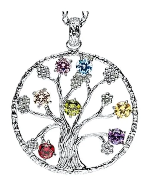 Anhänger "Baum des Lebens" mit 7 Zirkonia Messing versilbert 5