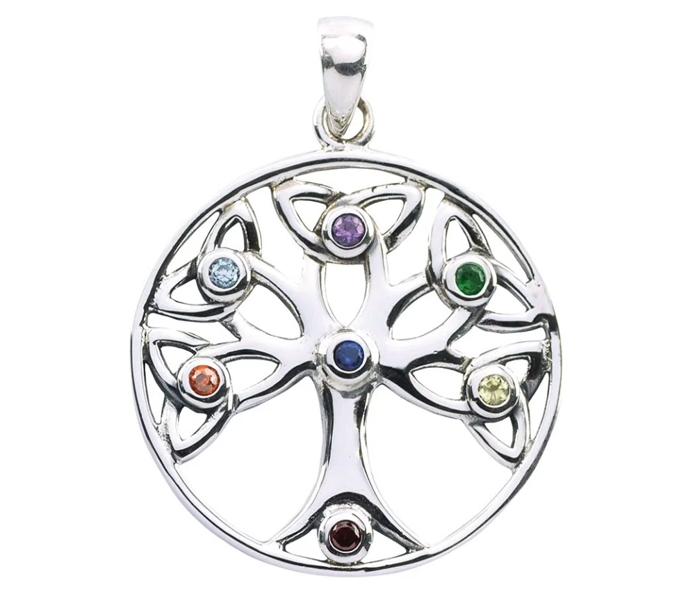 Anhänger - Baum des Lebens- mit 7 Zirkonia Messing versilbert 3,7g 2,5cm