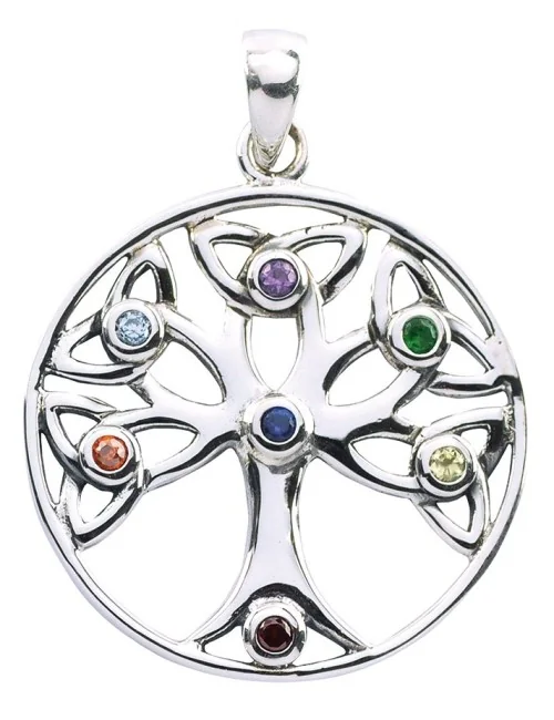 Anhänger "Baum des Lebens" mit 7 Zirkonia Messing versilbert 3