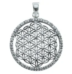 Anhänger - Blume des Lebens- mit 32 Zirkonia Messing versilbert 3,4g 3cm