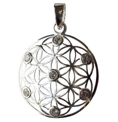 Anhänger -  Blume des Lebens mit 7 Zirkonia- 925 Silber 3cm, 5,1g.