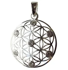 Anhänger - Blume des Lebens mit 7 Zirkonia- 925 Silber 3cm, 5,1g.
