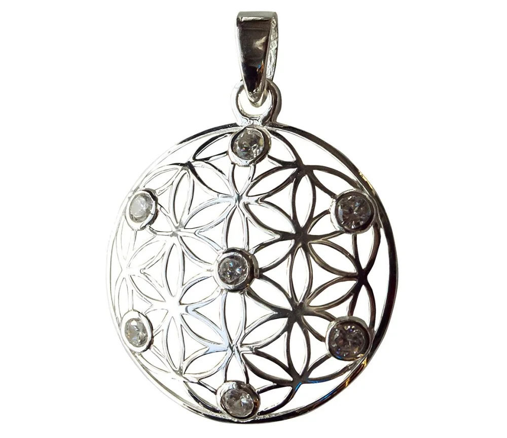 Anhänger - Blume des Lebens mit 7 Zirkonia- 925 Silber 3cm, 5,1g.