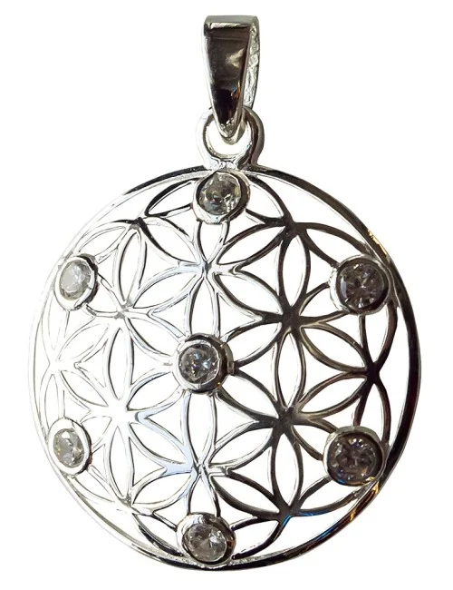 Anhänger "Blume des Lebens mit 7 Zirkonia" Silber 925 3cm