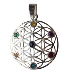 Anhänger -  Blume des Lebens mit 7 Zirkonia- 925 Silber 3cm, 5,1g.