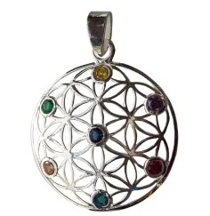 Anhänger - Blume des Lebens mit 7 Zirkonia- 925 Silber 3cm, 5,1g.