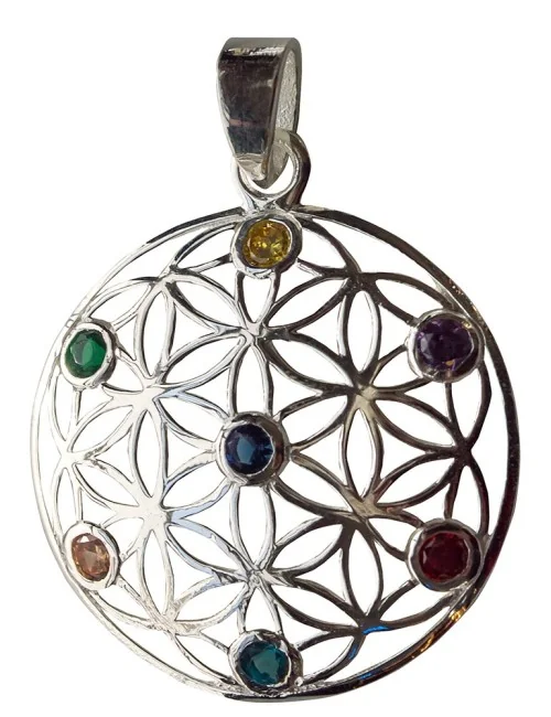 Anhänger "Blume des Lebens mit 7 Zirkonia" Silber 925 3cm