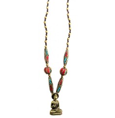 Halskette - Buddha- mit Messing- und Nepalperlen 55cm