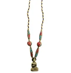 Halskette - Buddha- mit Messing- und Nepalperlen 55cm