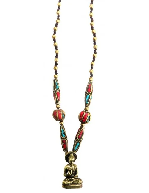 Halskette "Buddha" mit Messing- und Nepalperlen 55cm