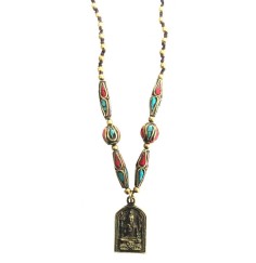 Halskette - Shiva Amulett- mit Messing- und Nepalperlen 55cm