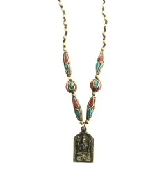Halskette - Shiva Amulett- mit Messing- und Nepalperlen 55cm