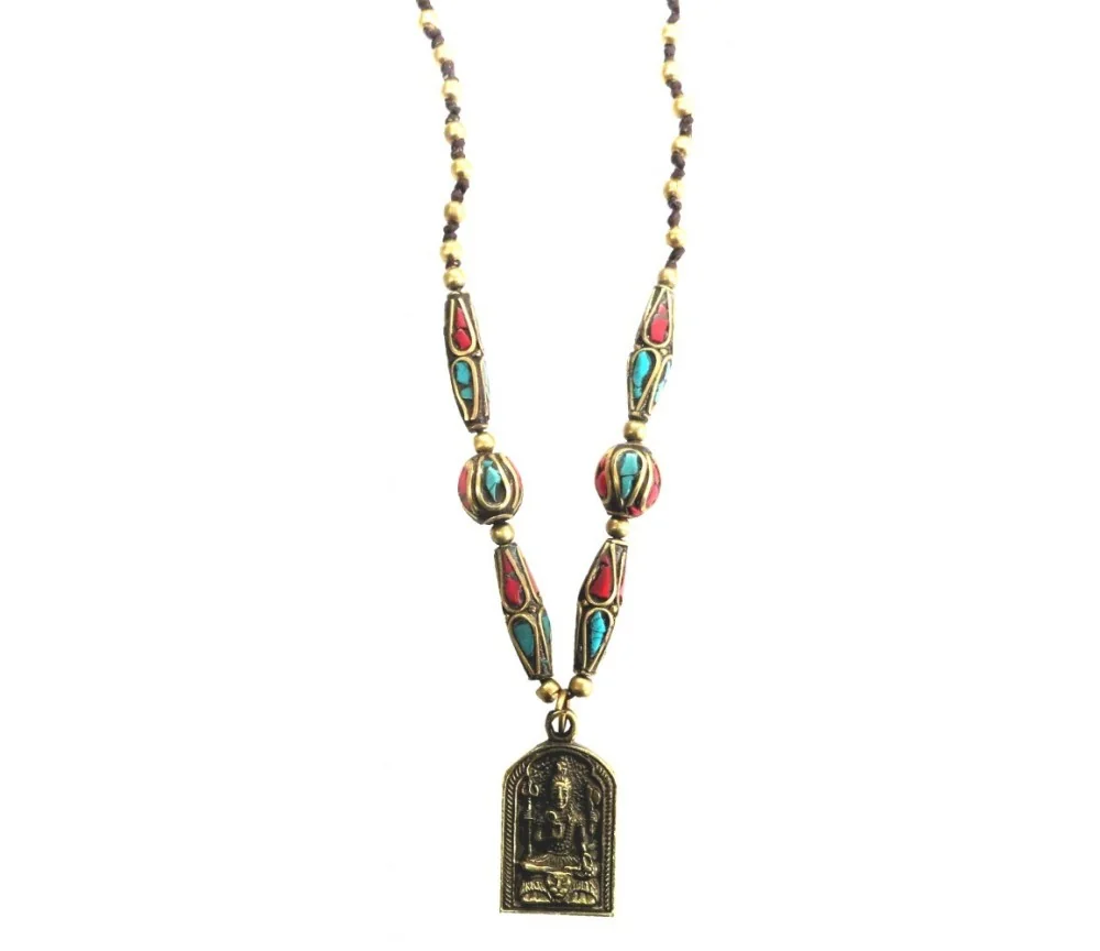 Halskette - Shiva Amulett- mit Messing- und Nepalperlen 55cm