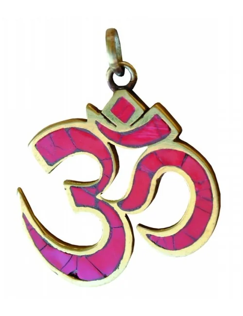 Anhänger "Om" rot Messing 3x4cm