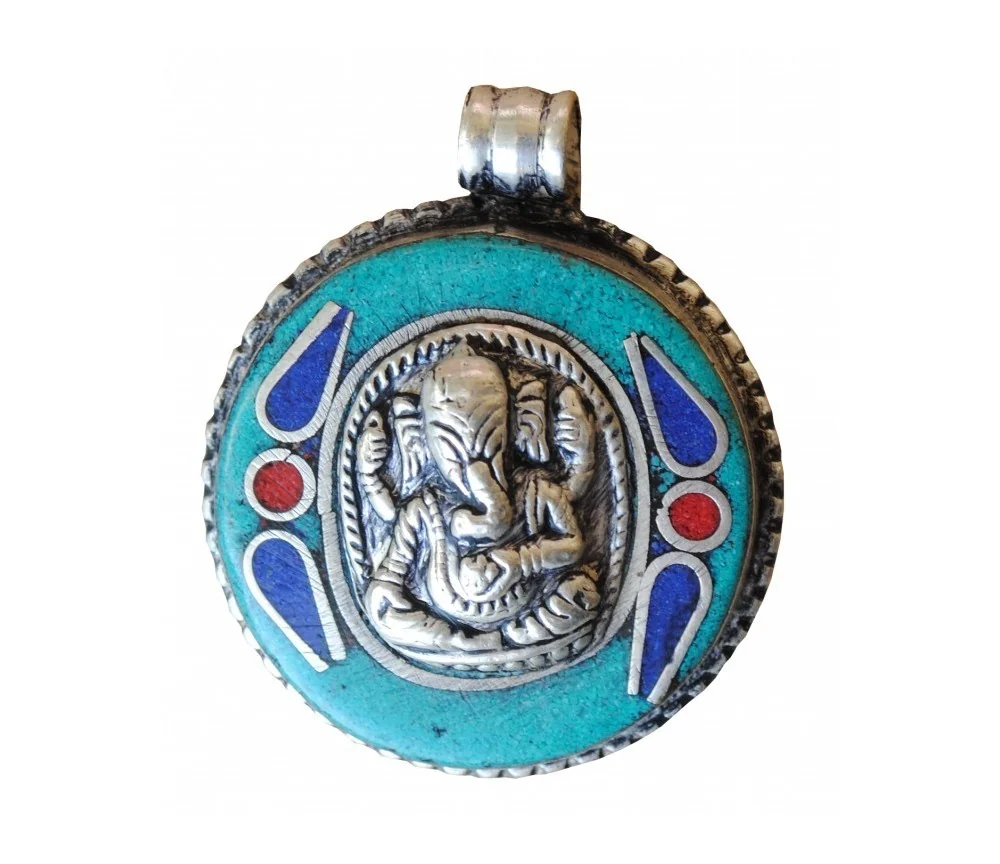 Anhänger - Ganesha- Weissmetall grün 3,5cm